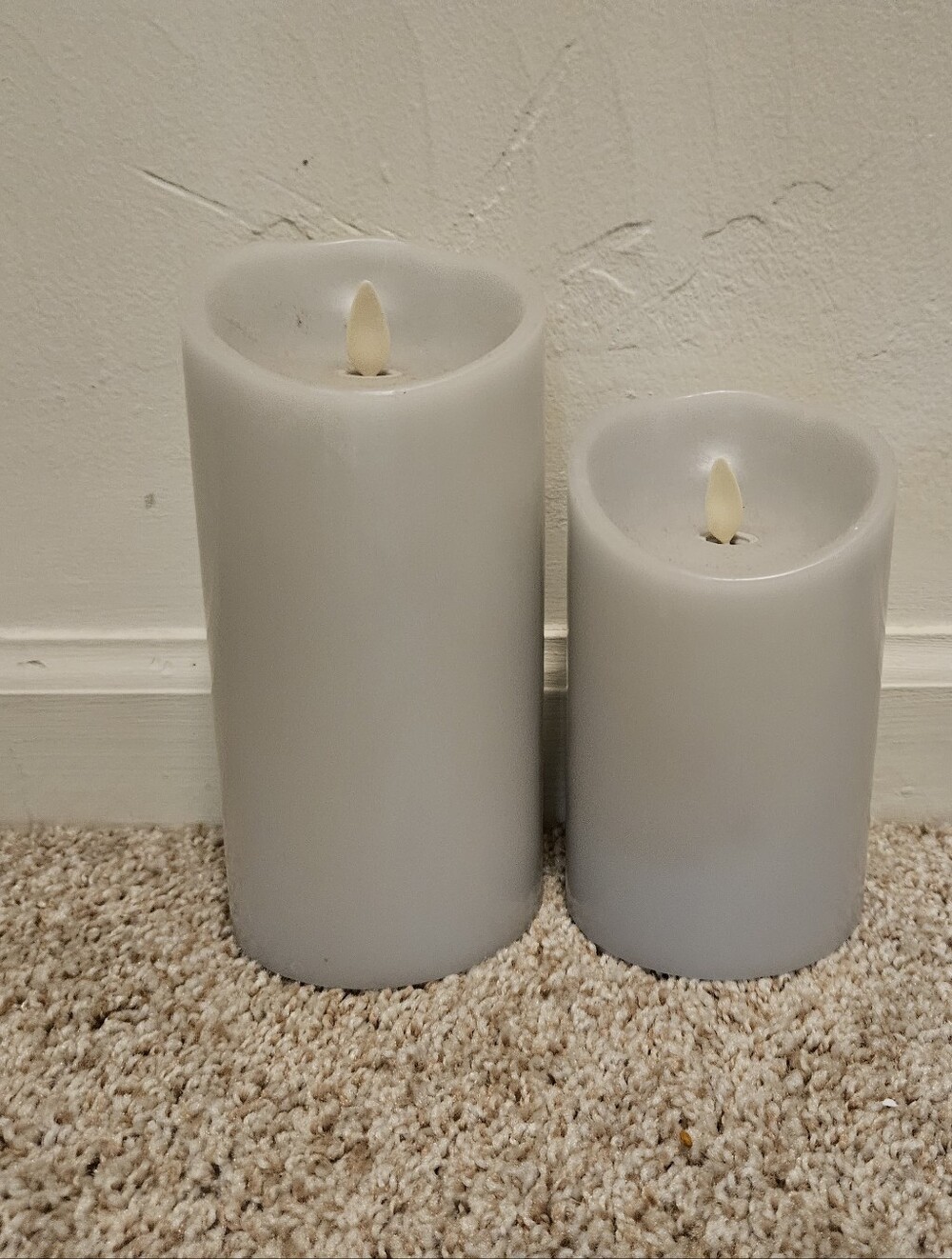 Set of 2 Light Gray Luminara Flameless Pillar Candles